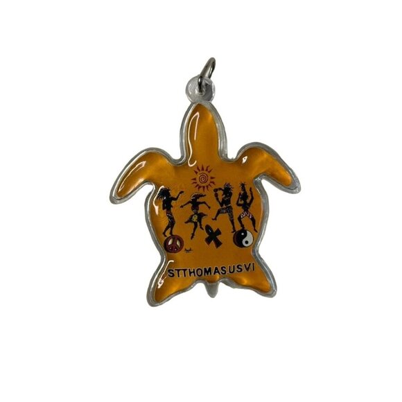 Souvenir Turtle Keychain St Thomas US Virgin Islands Acrylic Vintage Y2K u - Picture 2 of 3